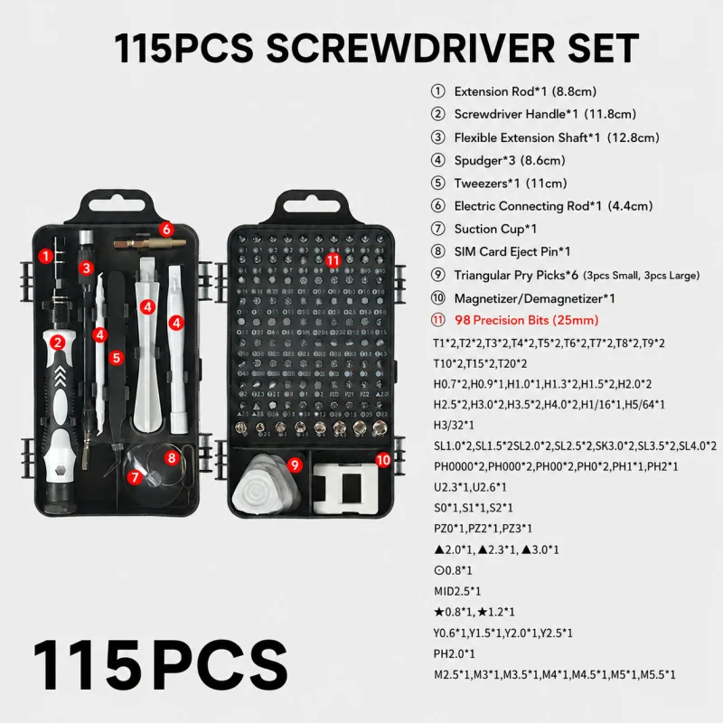 휴대용 115in1 자석식 스크류드라이버 세트 미니 정 - Electronics Repair Manual 리뷰 및 가격